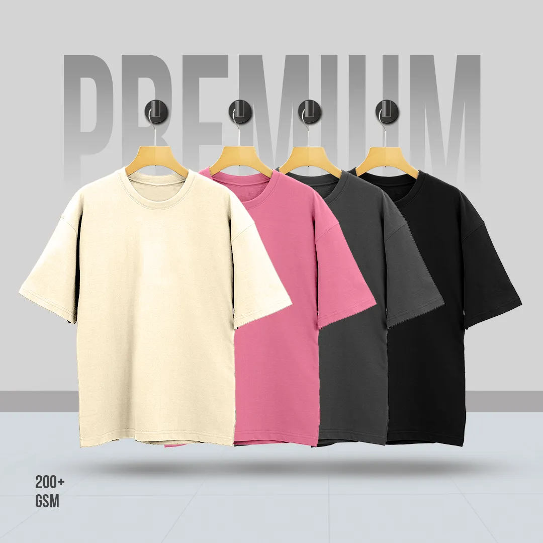 4Pcs Combo Mens Premium Drop Shoulder T-Shirt